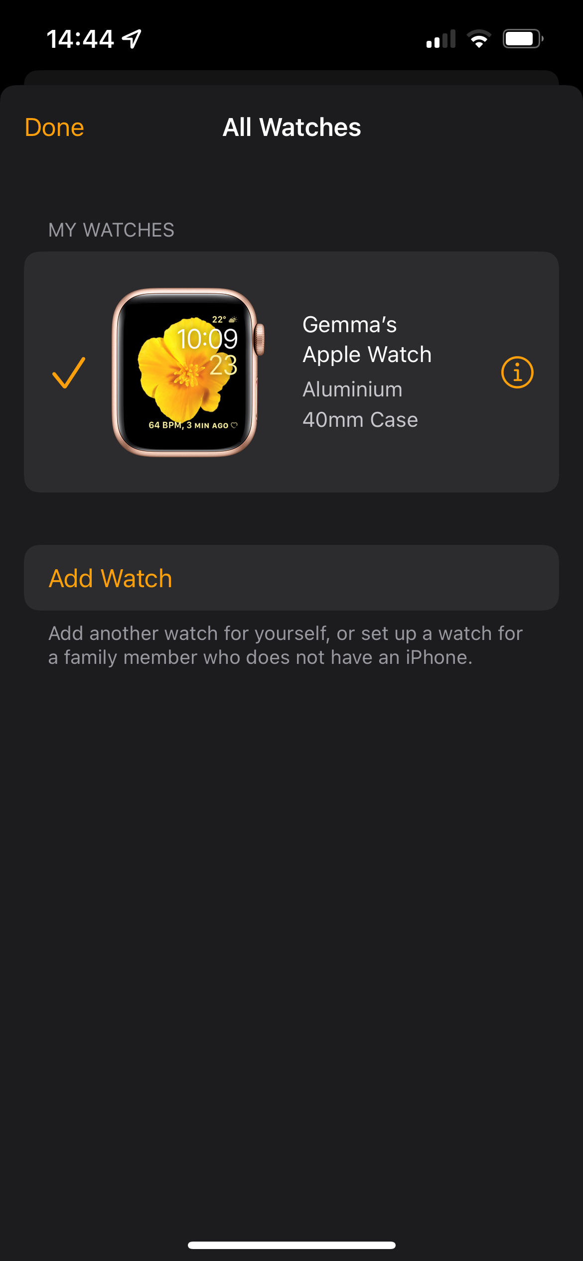 Clicking on All Watches shows this screen