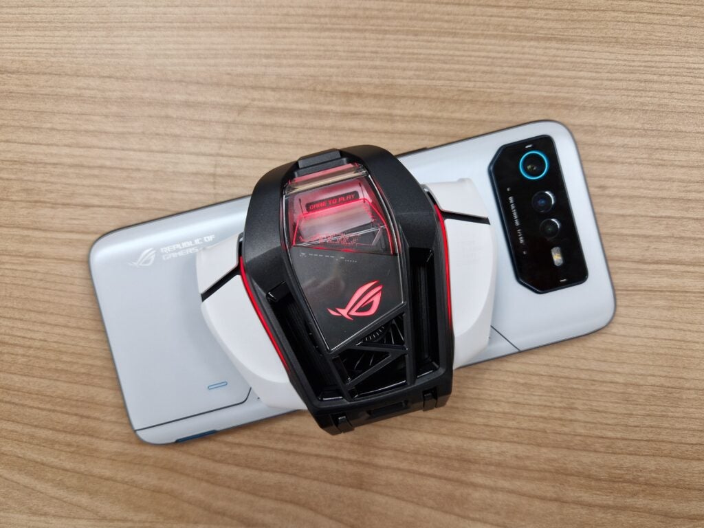 Asus ROG Phone 6 with Aerocooler attached