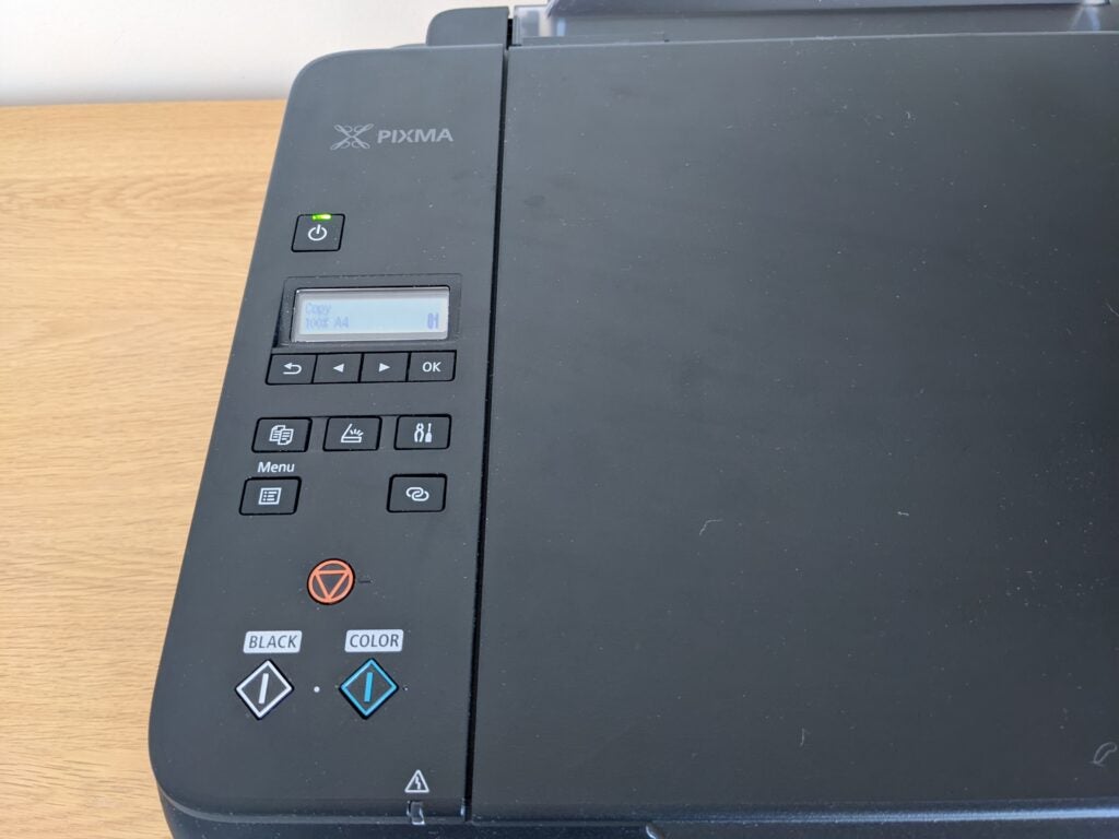 The Canon PIXMA G650 mono display and various buttons