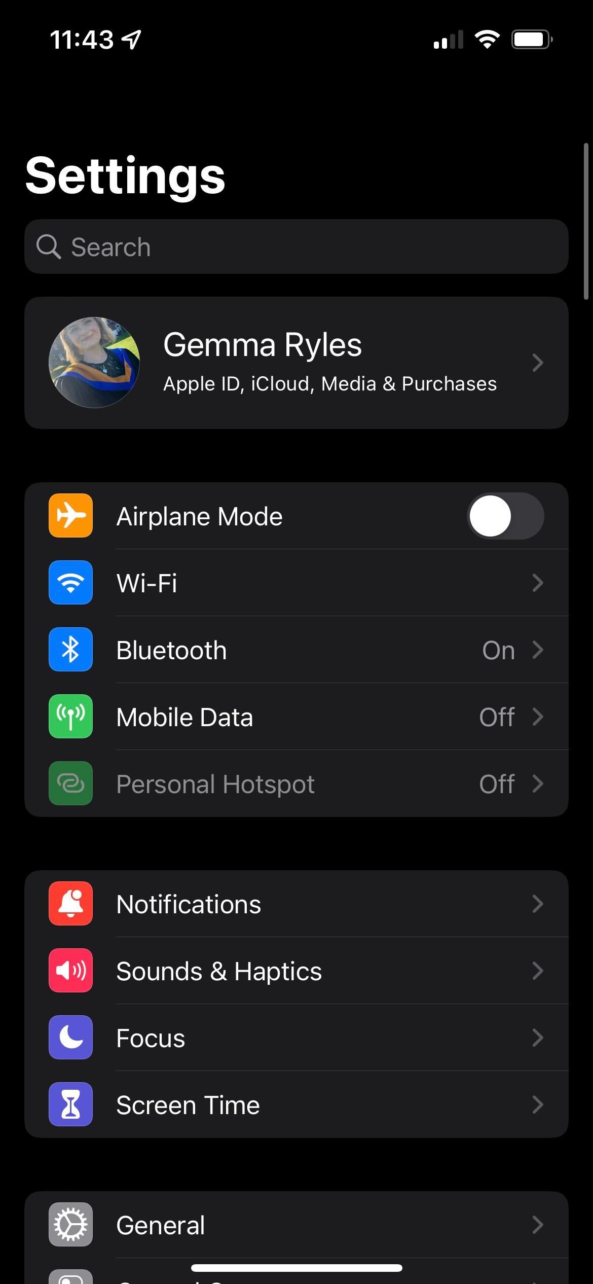 The Settings app in the iphone
