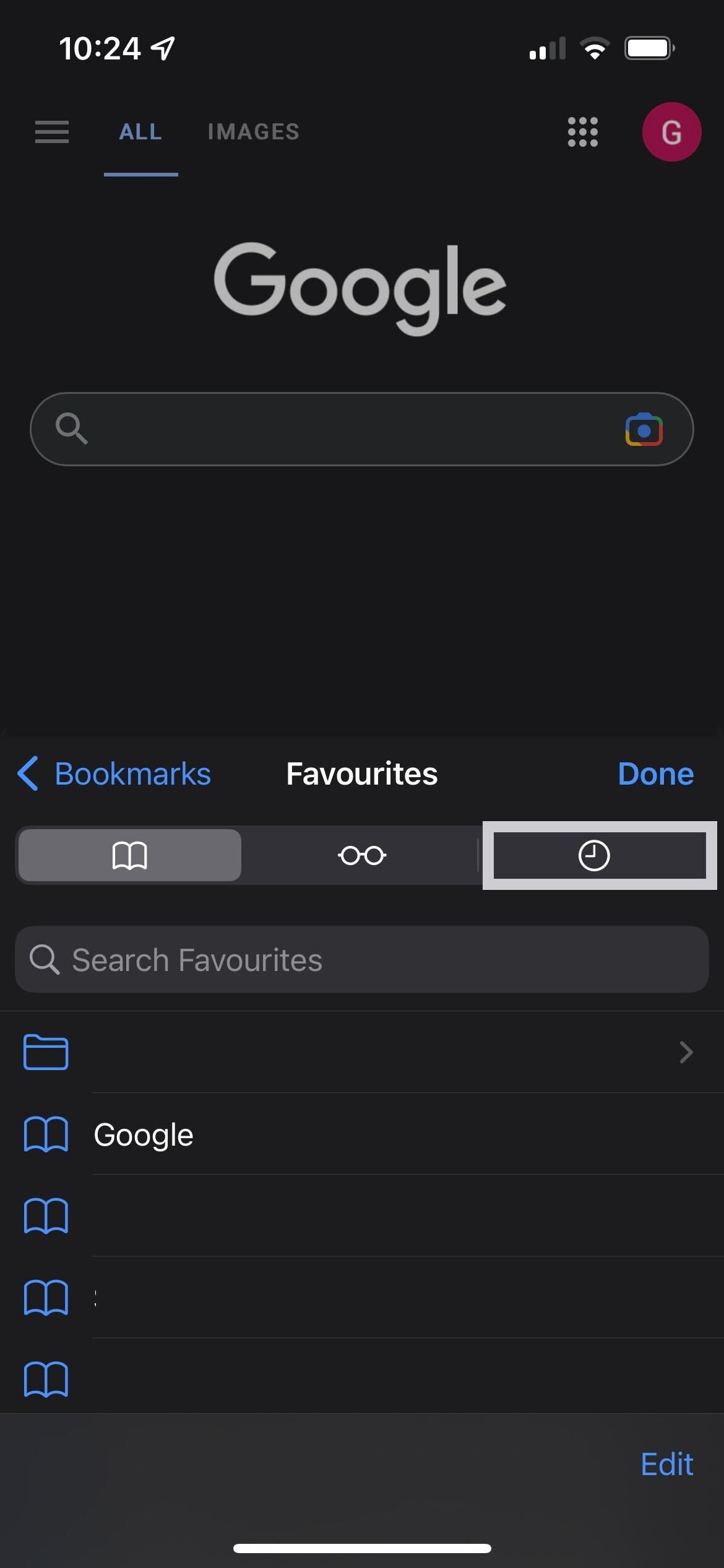 Clear history button on iOS