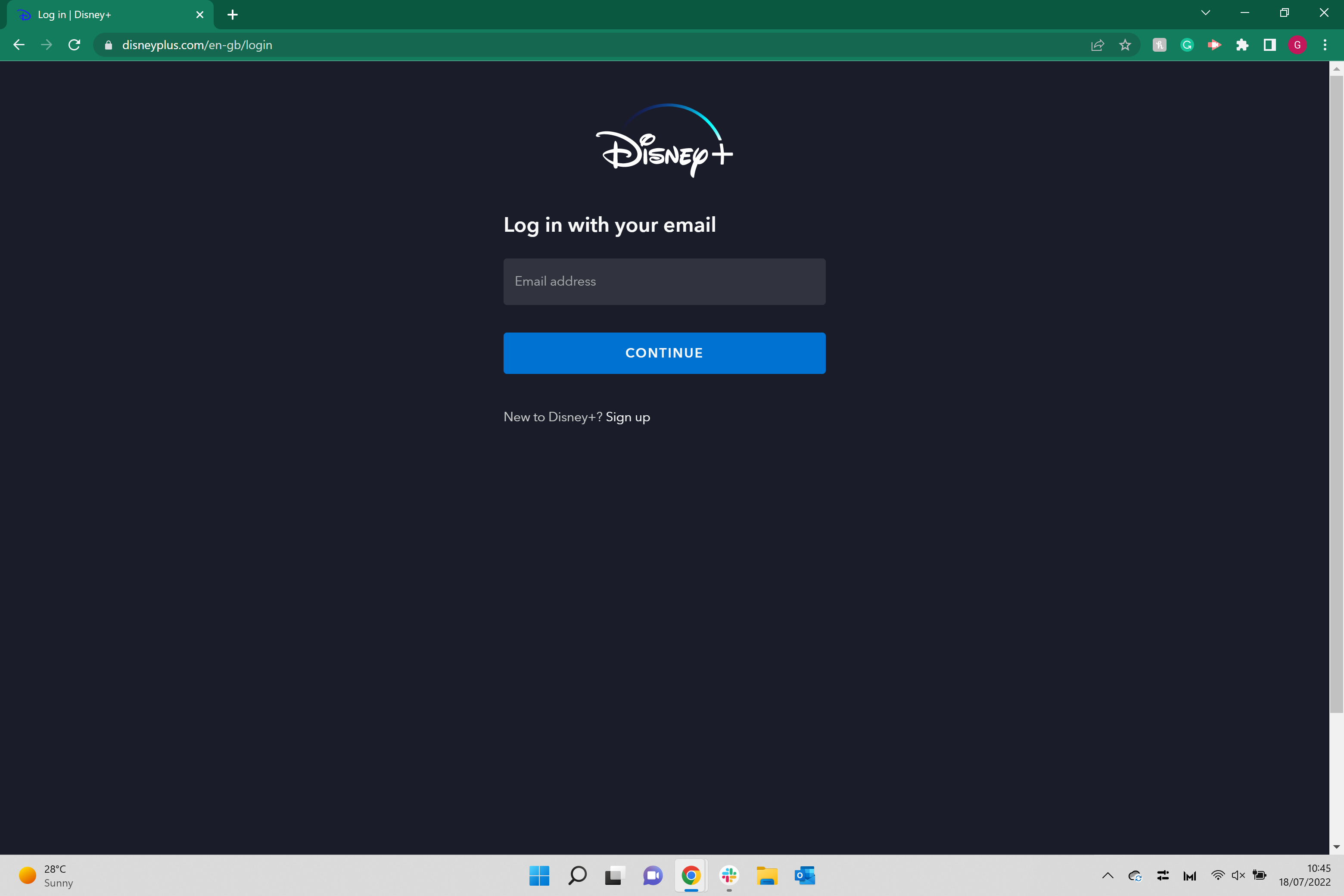 The log in screen for disney plus