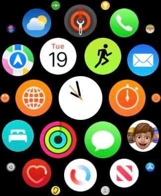 The apps screen on an Apple Watch