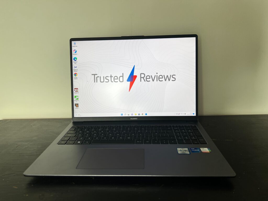 The screen and TR  logo on the Huawei MateBook D 16