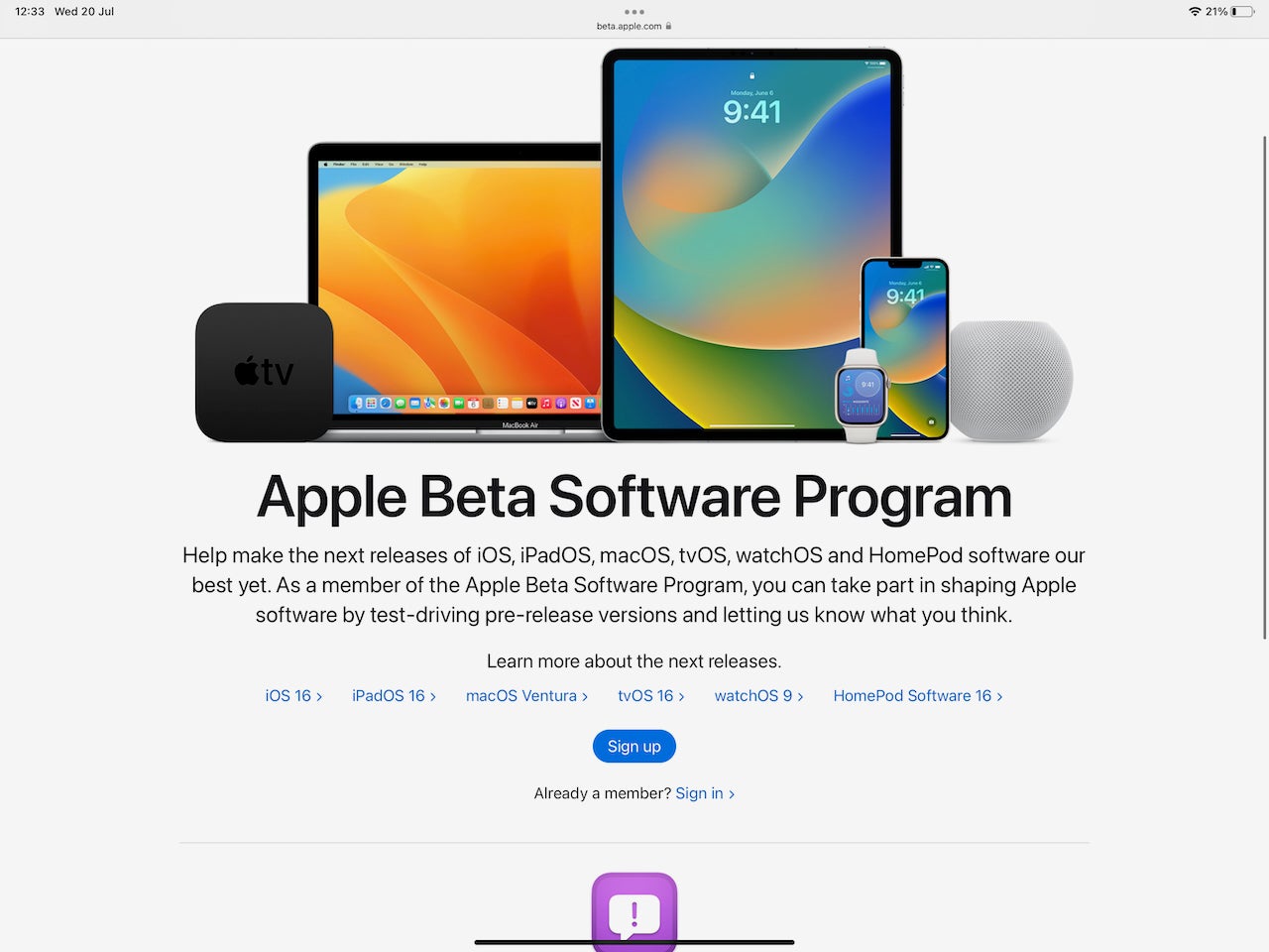 On your iPad, go to the Apple beta site