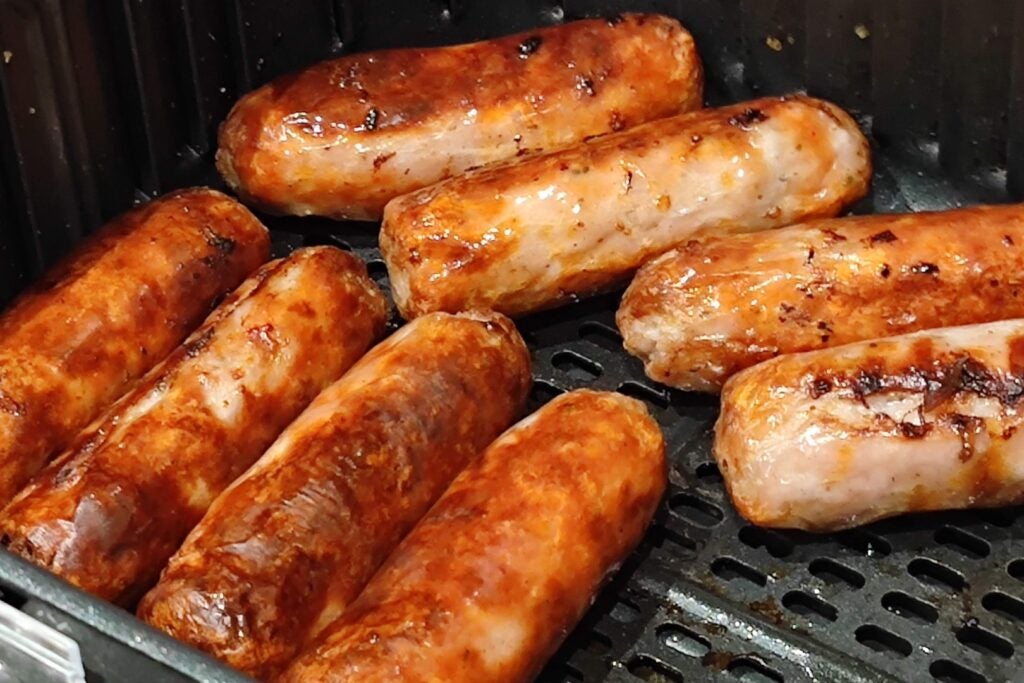 Sausages cooked in the Cosori Air Fryer