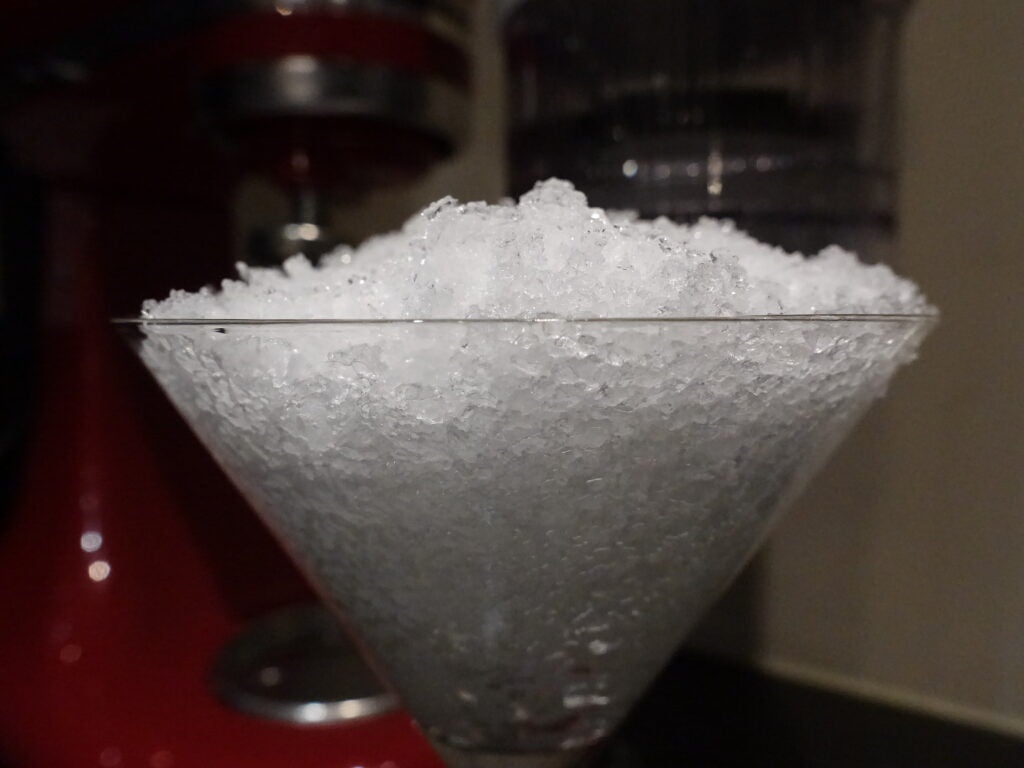 Ice Crushed with the coarse blade of the KitchenAid Shave Ice Attachment