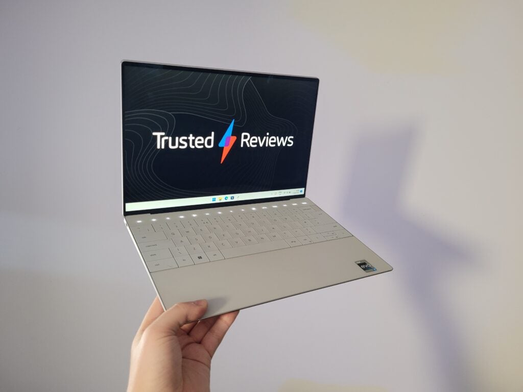Dell XPS 13 Plus held in the air