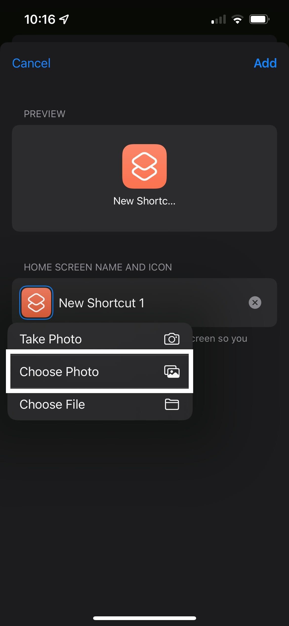 The Choose Photo button on iOS