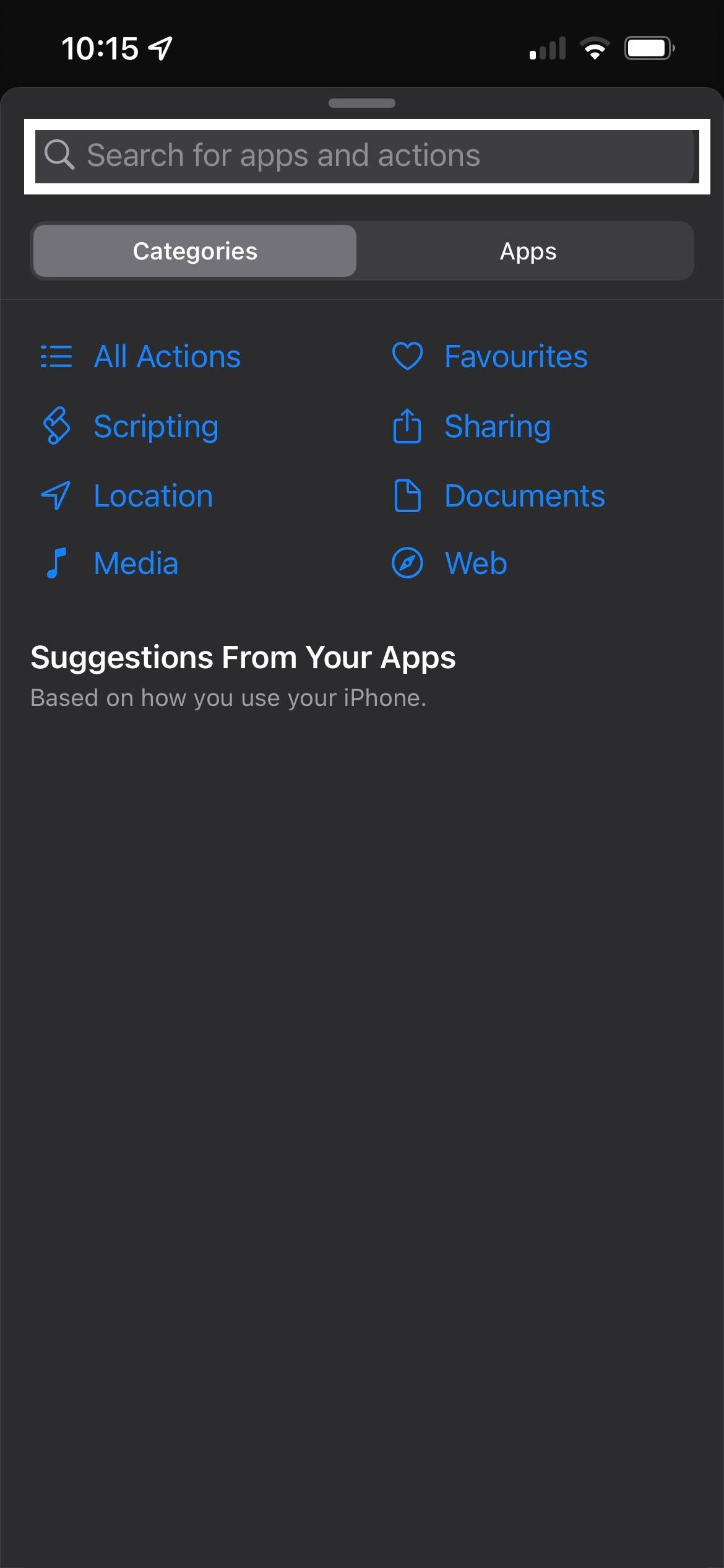 The search bar option in iOS
