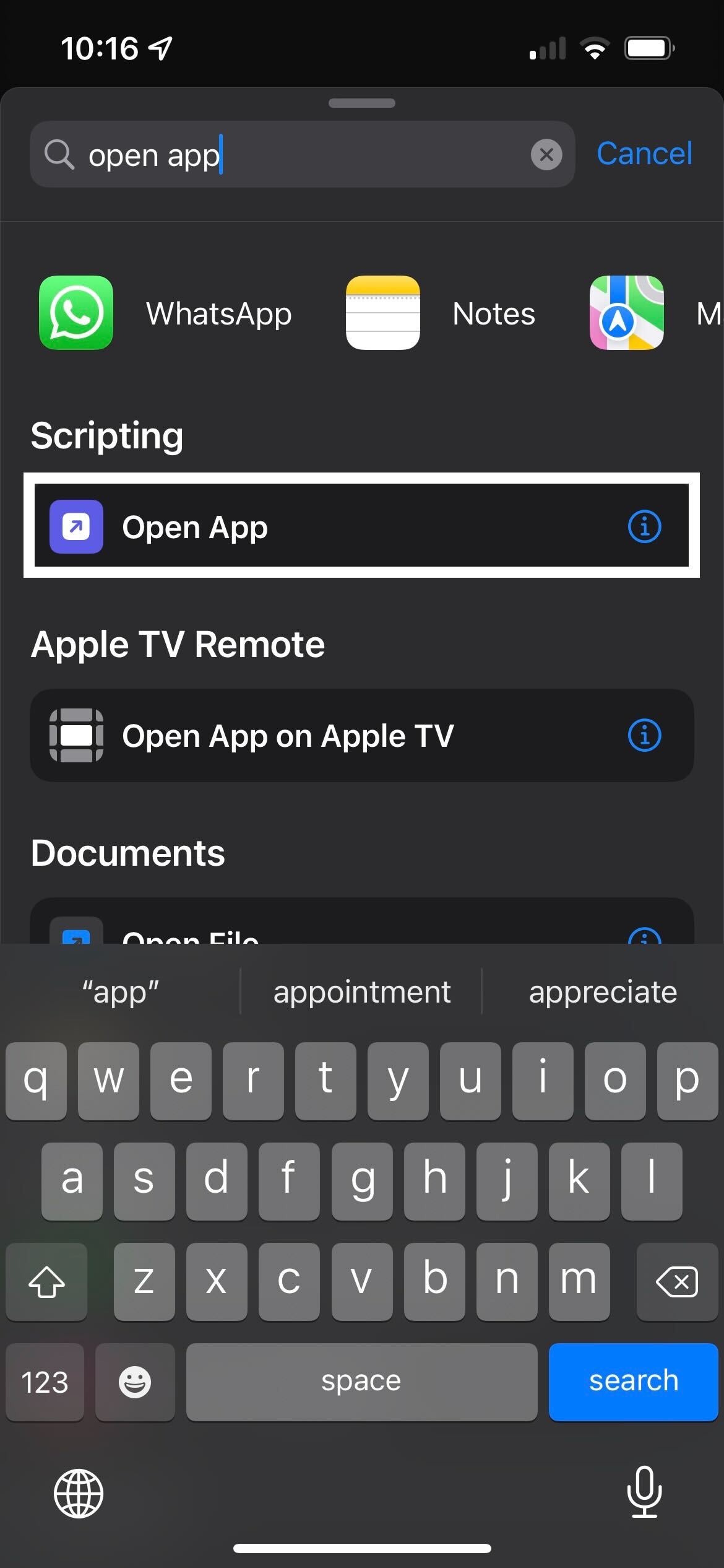 The Open App button on iOS