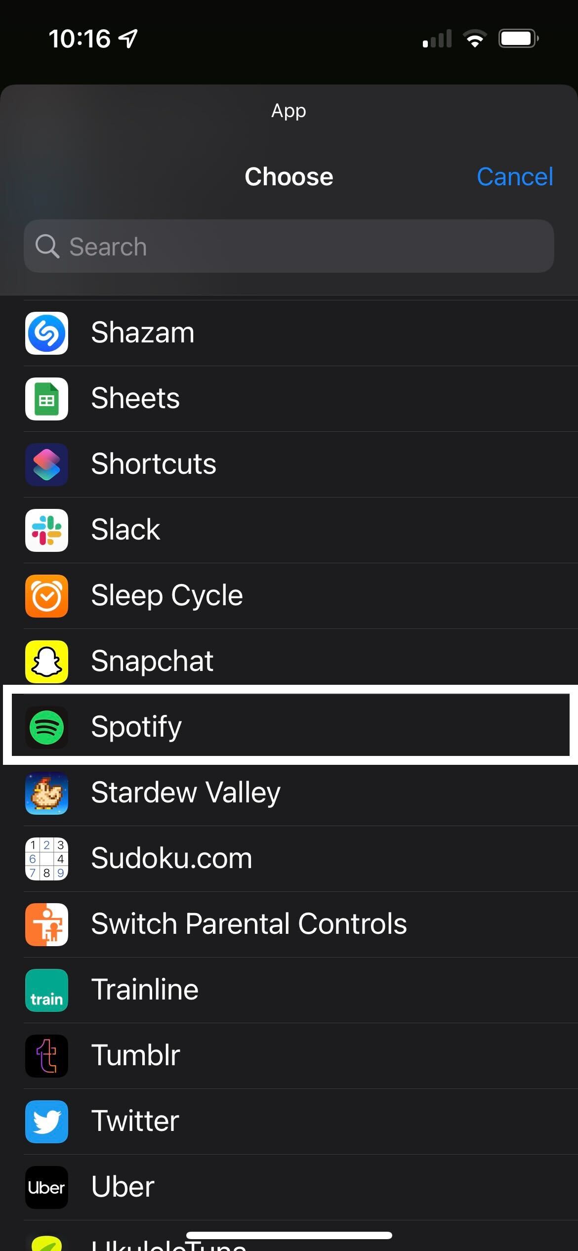 The app page on Shortcuts on iOS