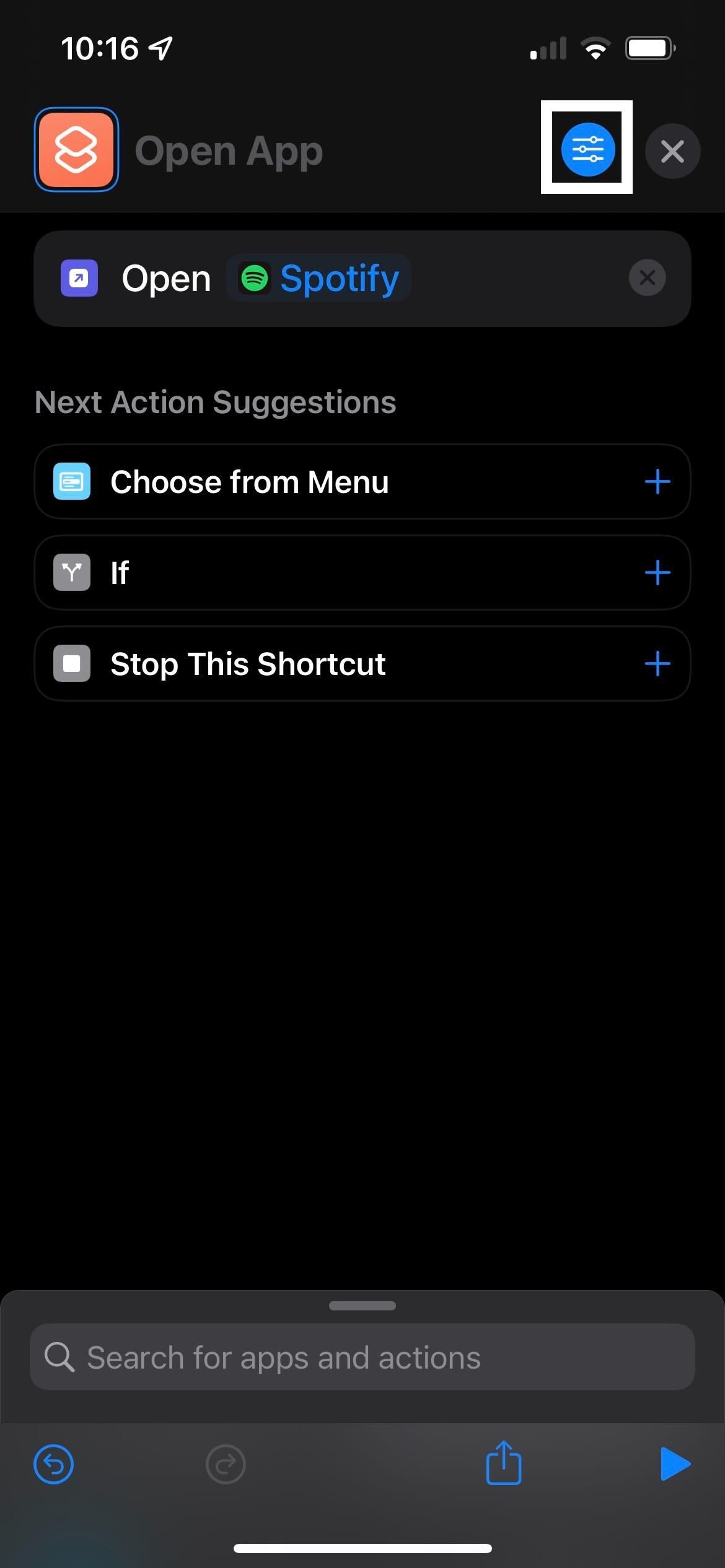 The blue hamburger button on iOS