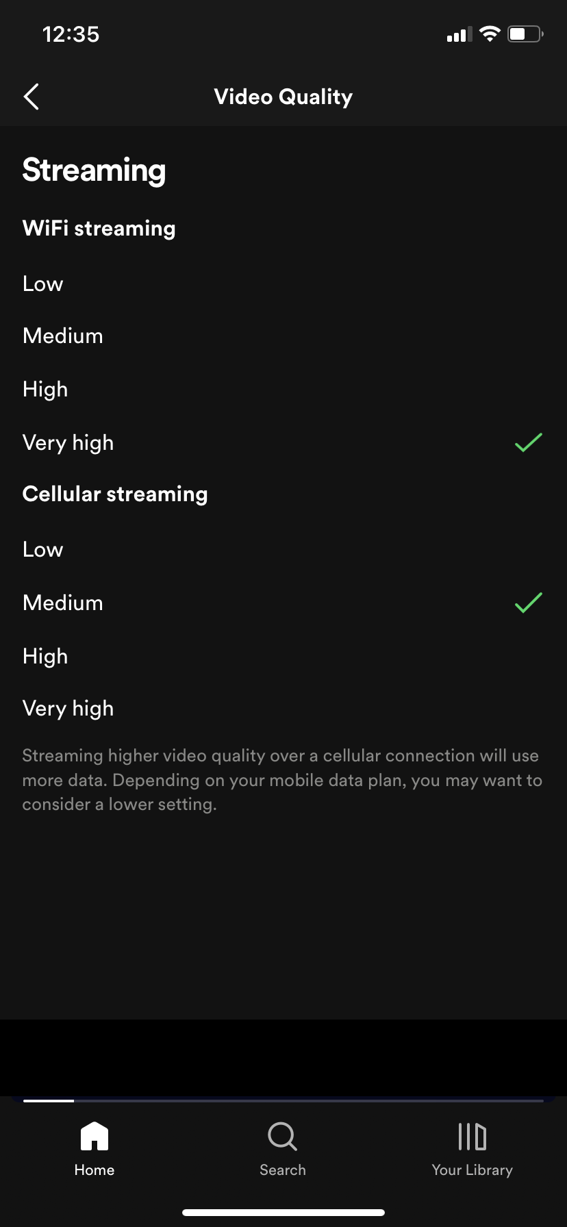 How to change video quality on Spotify