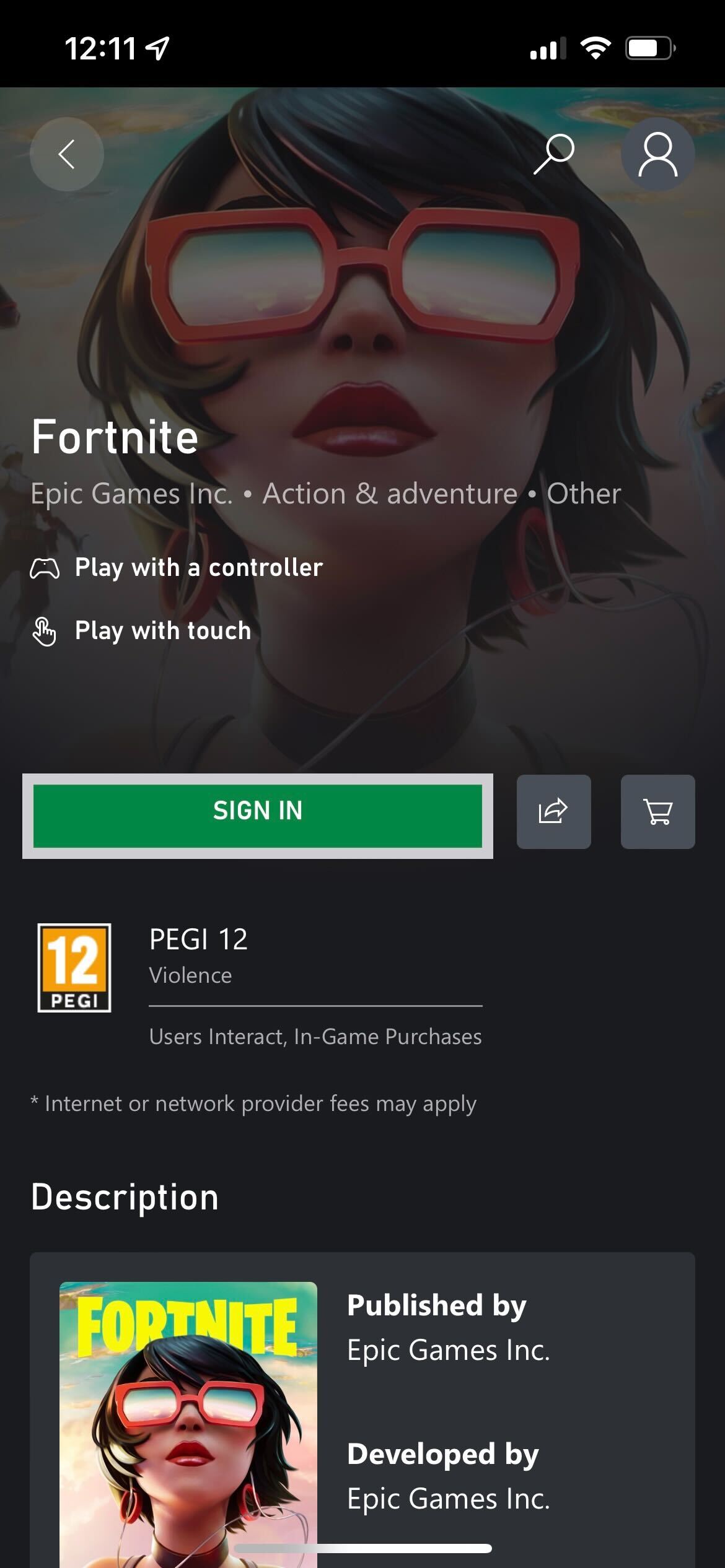 The sign in button on xbox webpage ios