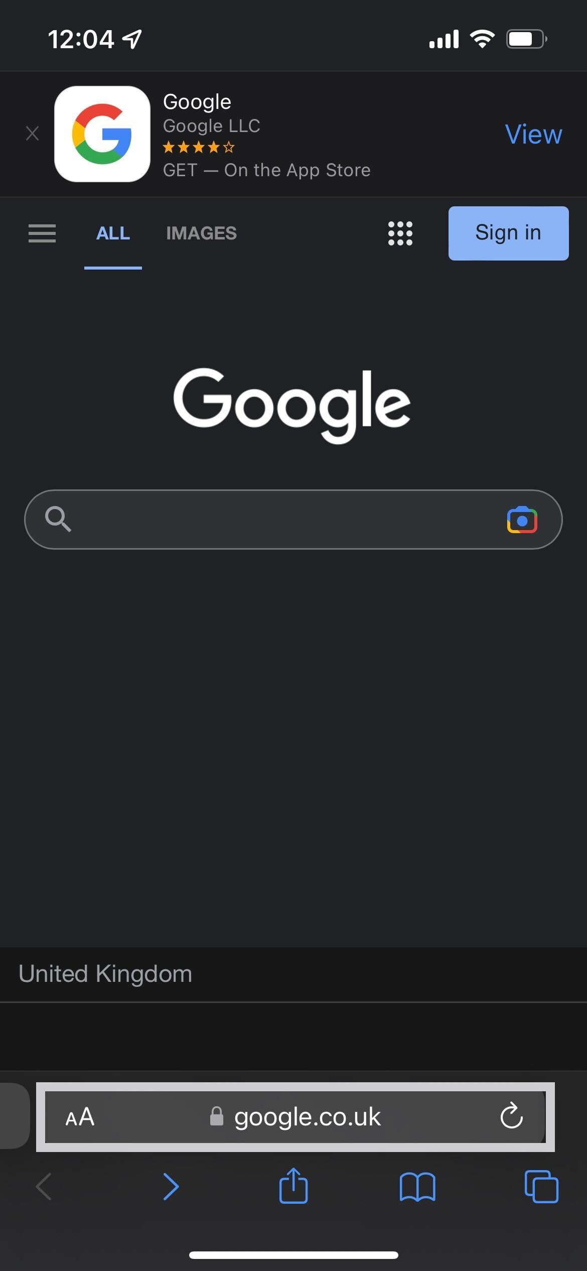 Google-Startbildschirm auf iOS