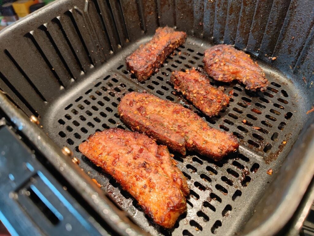 Pork strips cooked in the Cosori Air Fryer