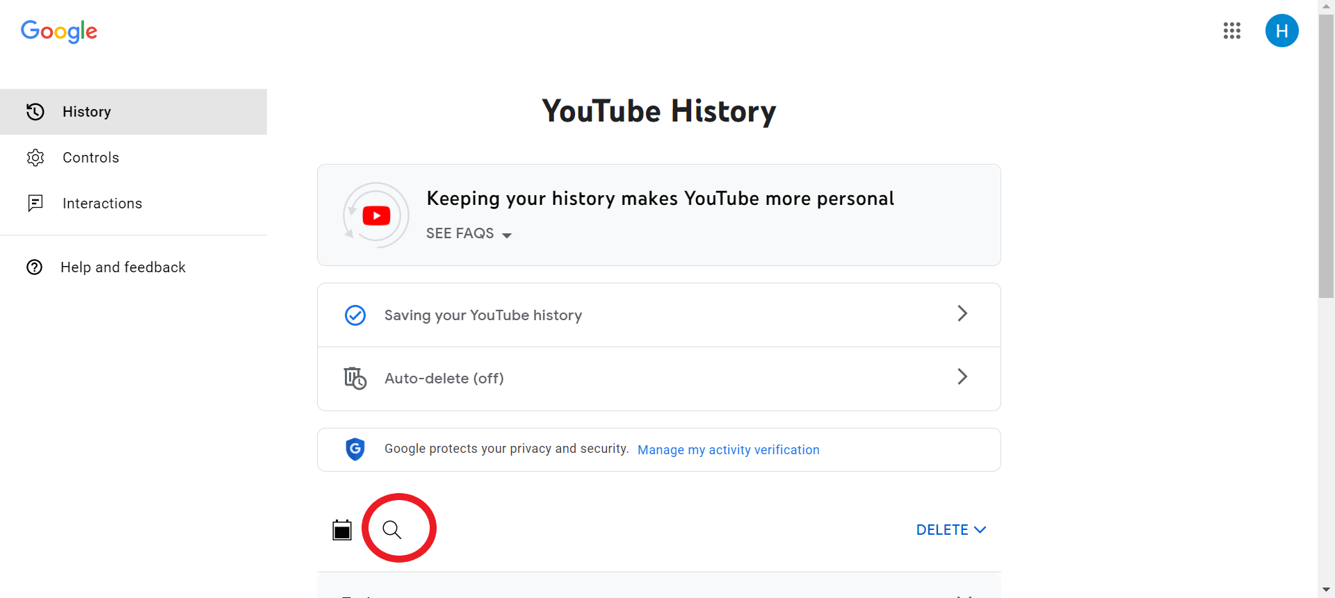 how to search your youtube history