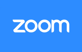 white Zoom logo on blue background