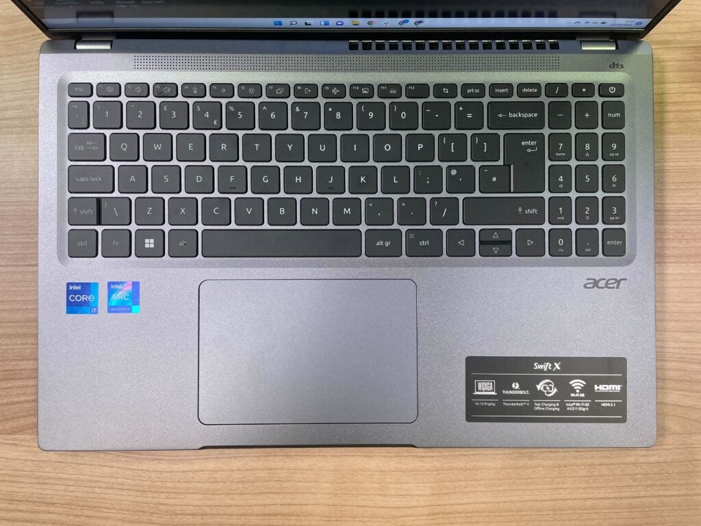 The keyboard on the Acer Swift X 2022