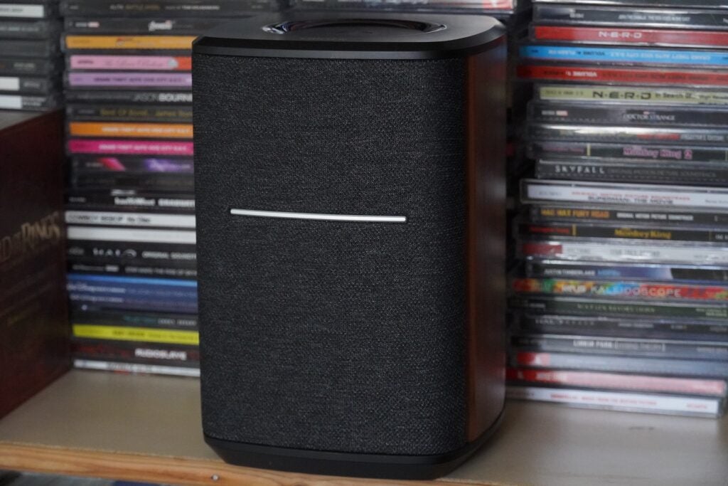 Edifier MS50A in front of CD collection