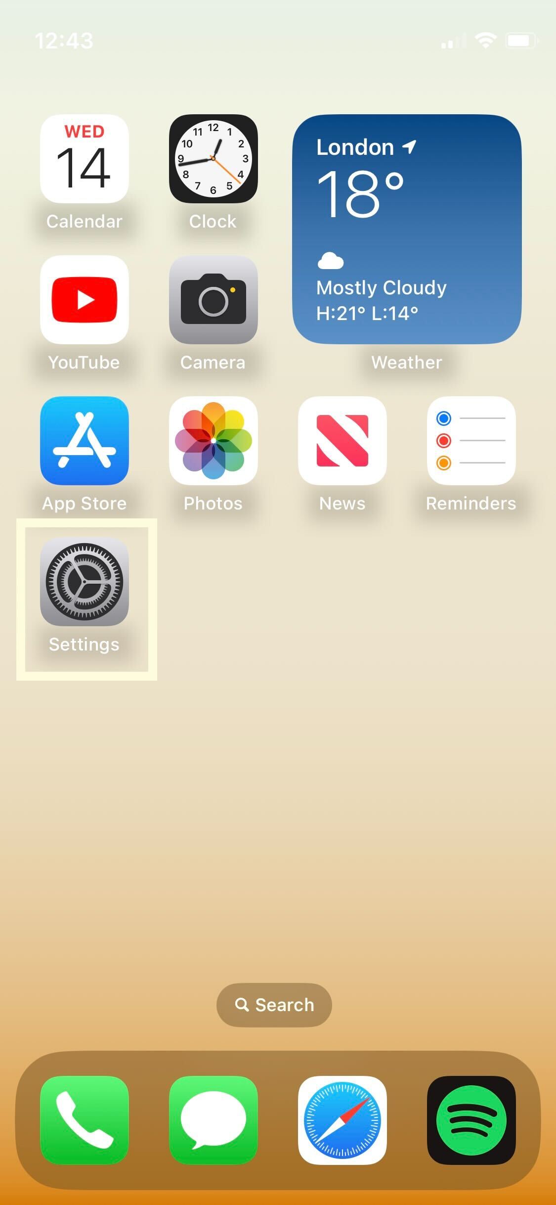 Einstellungen-Schaltfläche auf dem iPhone iOS