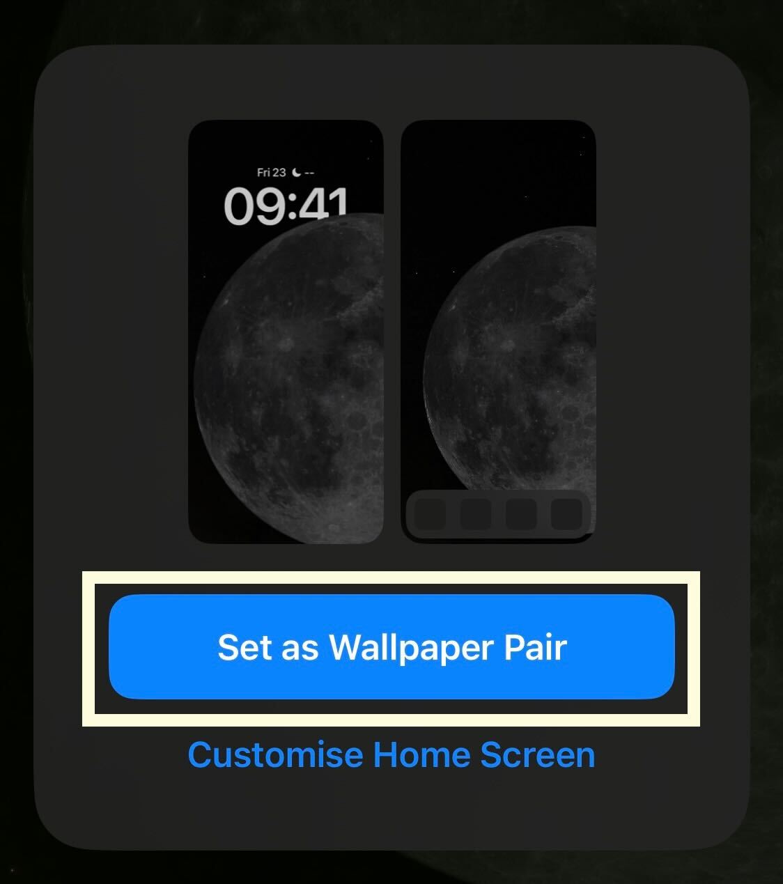 Set as Wallpaper Pair button