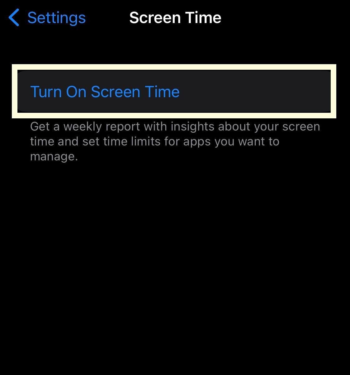 Turn on Screen Time on iPhone