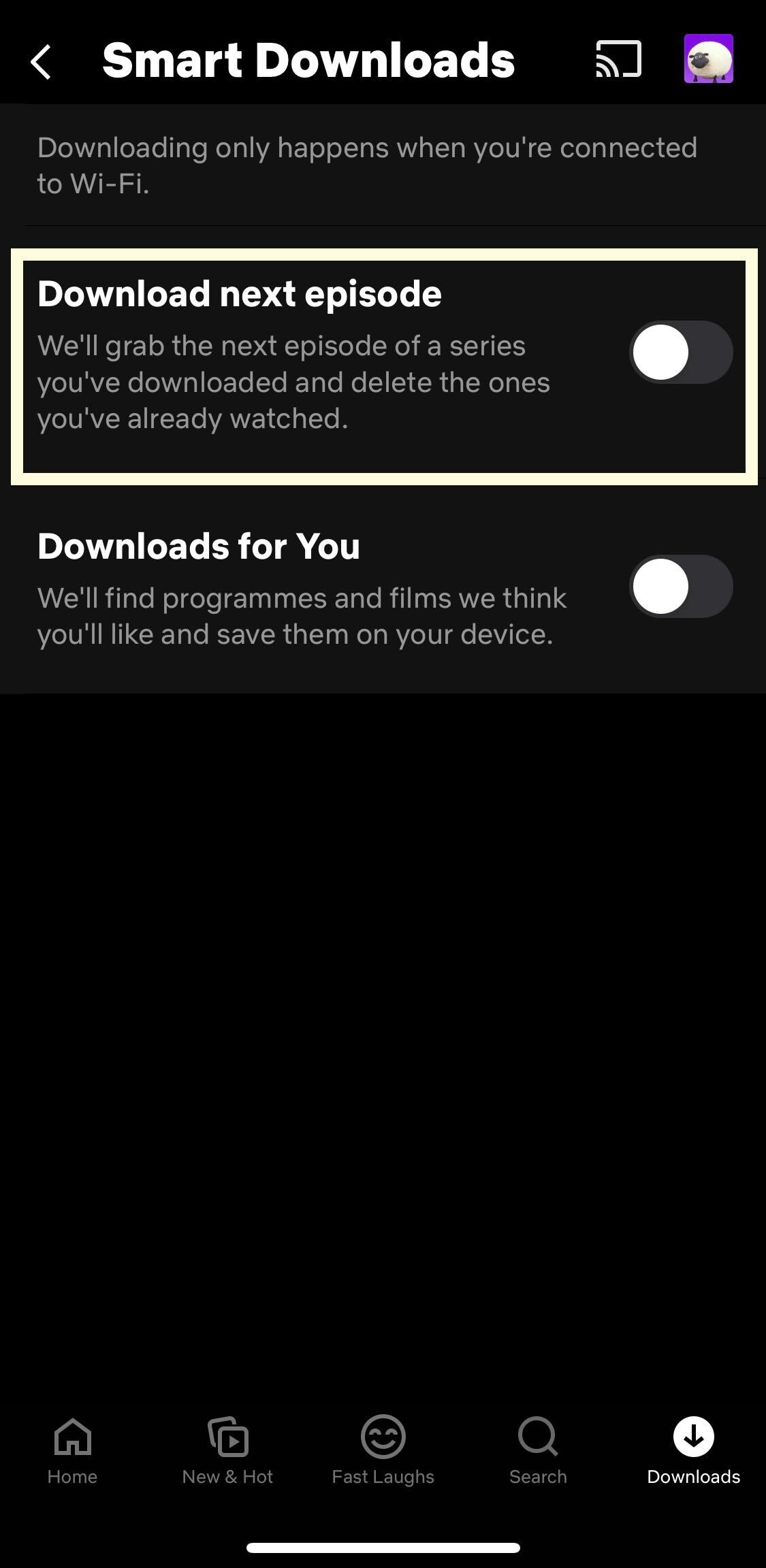 Turn on smart downloads