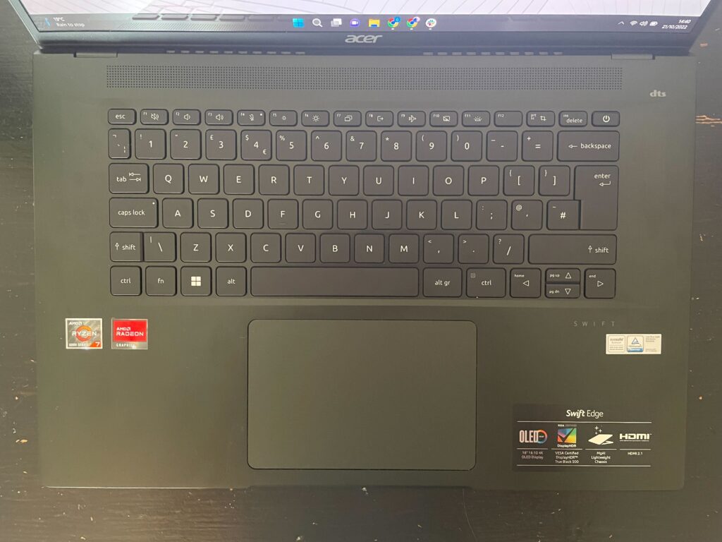 The keyboard on the Acer Swift Edge