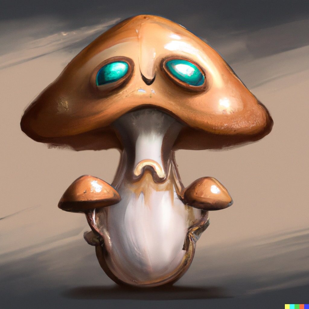 Dall E 2 mushroom with eyes and a face