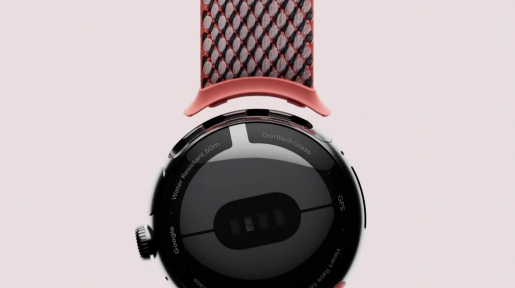 Bagian belakang Google Pixel Watch dan strap