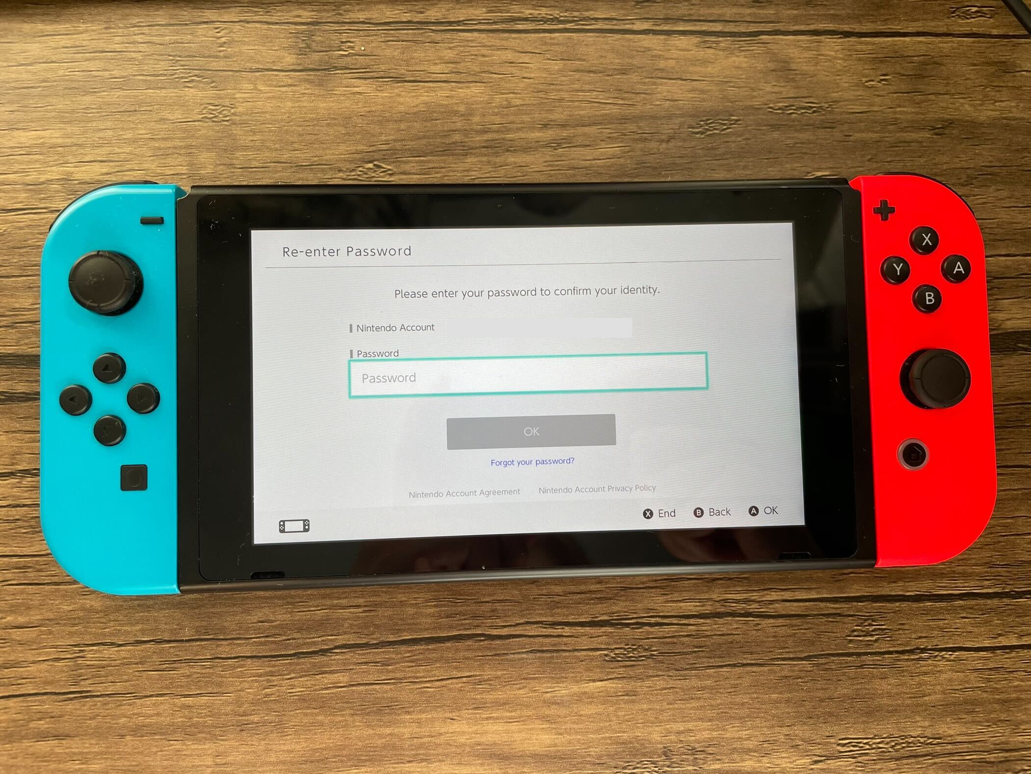 Enter your password on Switch