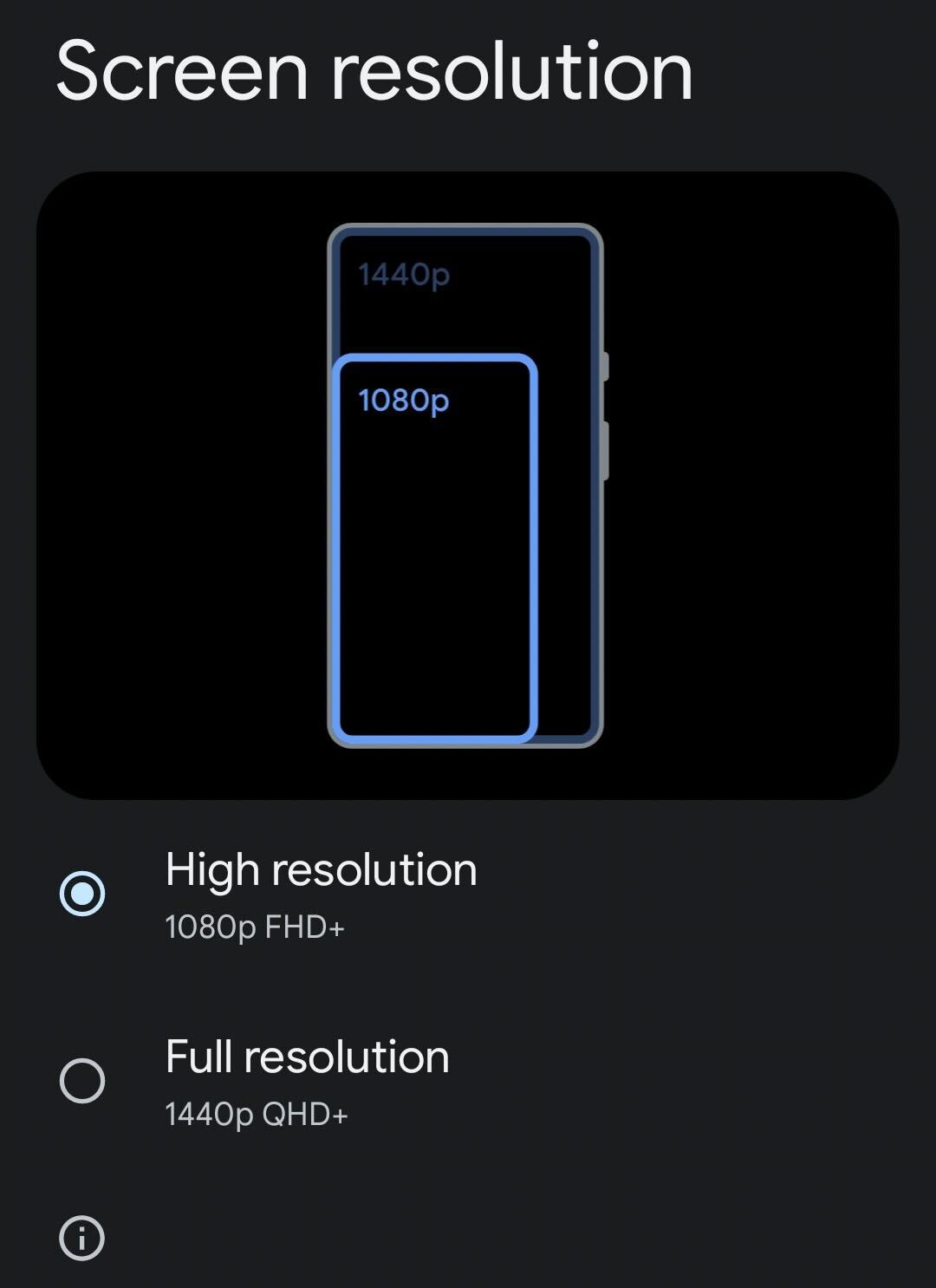Resolution choices on Pixel