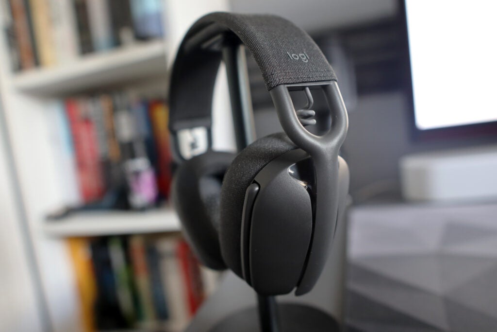 The Logitech Zone Vibe 100 on a stand