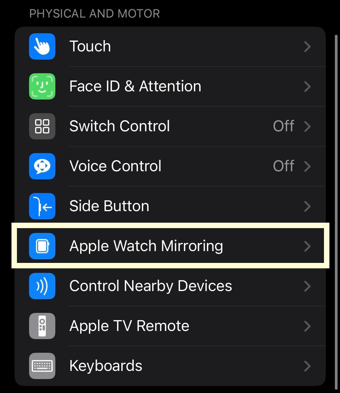 Apple Watch Mirroing button