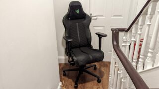 Razer Enki gaming chair positioned near a staircase.