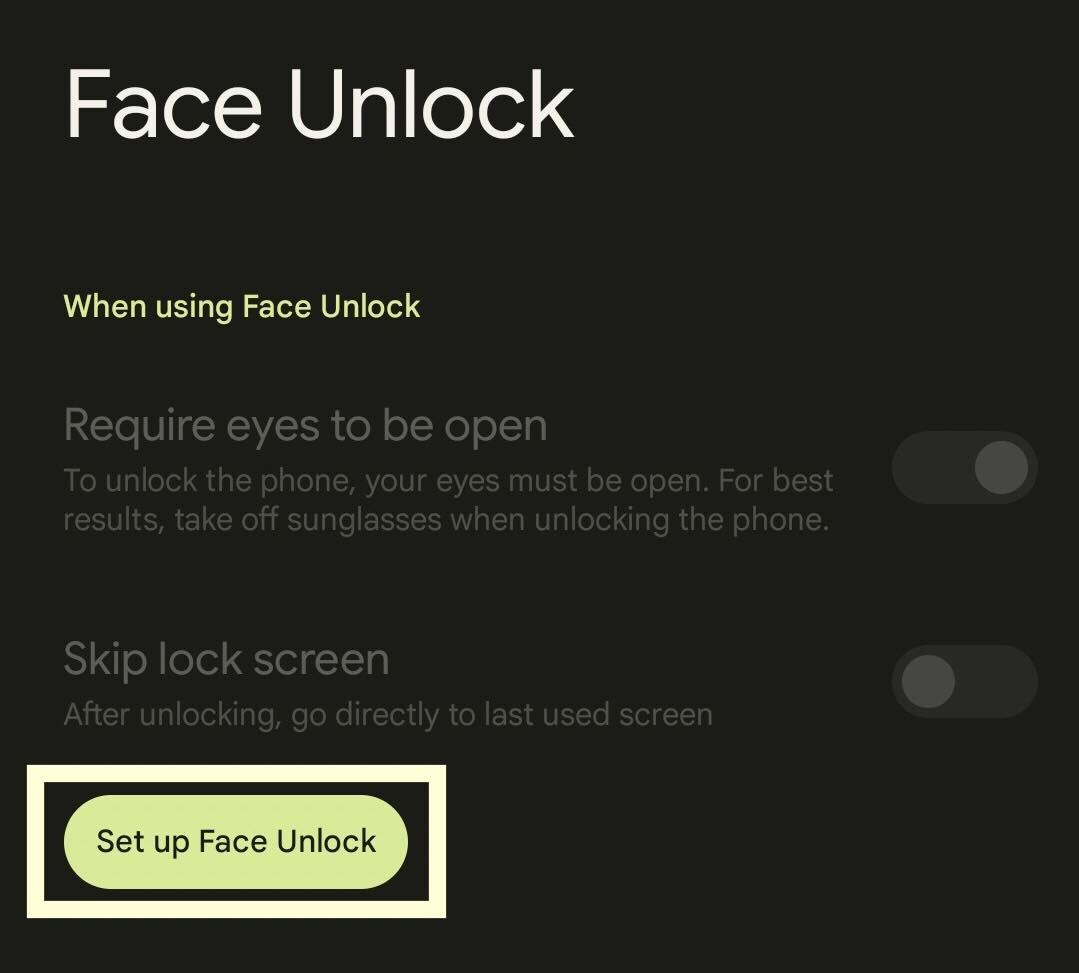 Press turn on Face Unlock