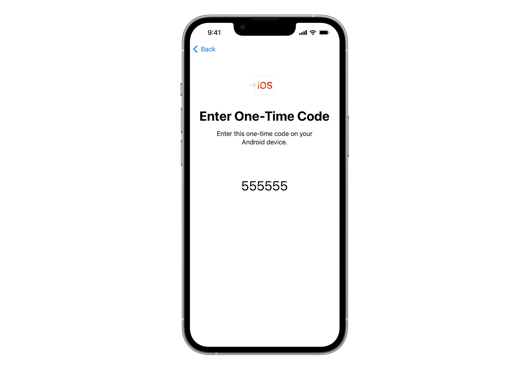 One time code from Move To iOS