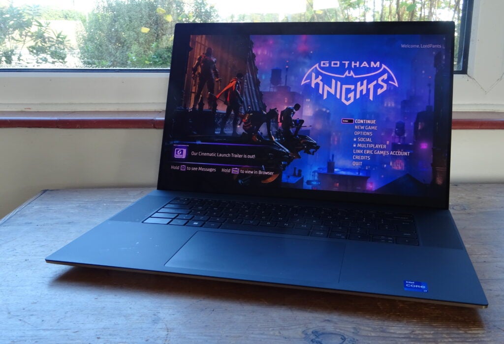 The Dell XPS 17 showing the menu of Gotham Knights game