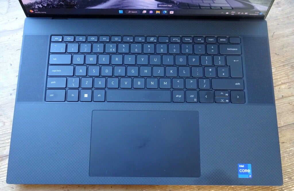 The Dell XPS 17 laptop's keyboard and trackpad