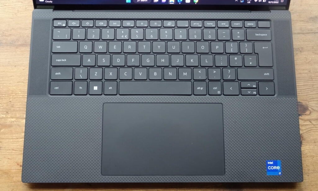 The Dell XPS 15 keyboard and trackpad