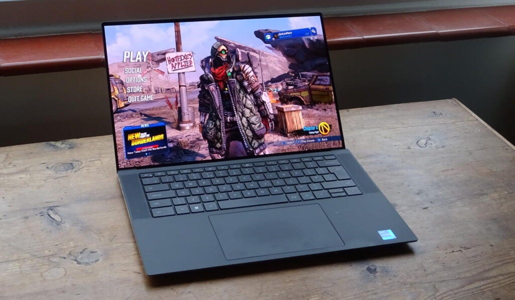 The Dell XPS 15 displaying an image from gaming content