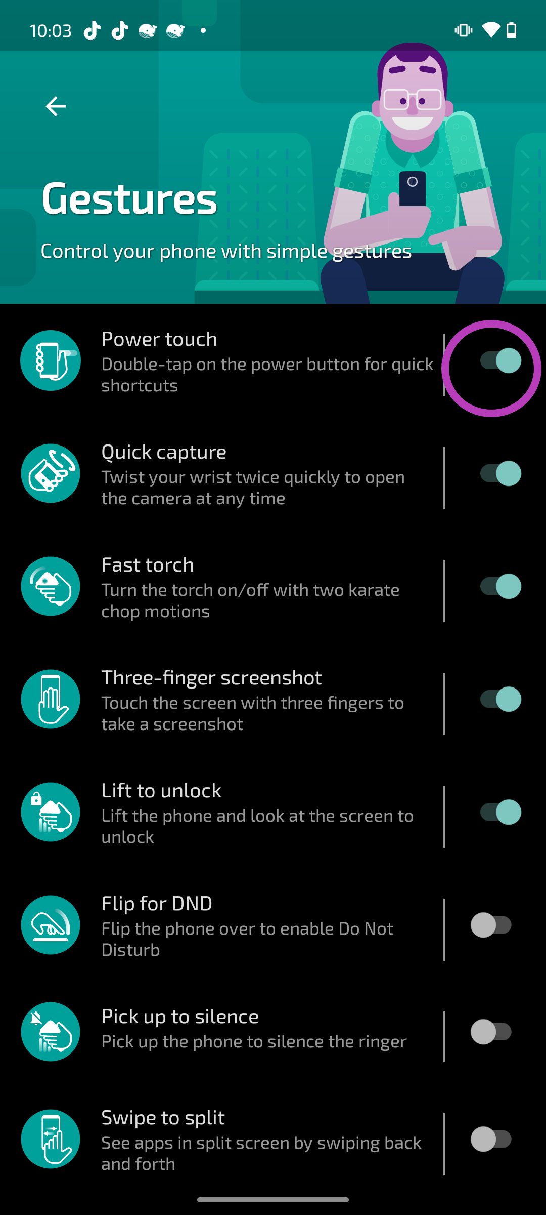 How to enable gesture control on Motorola Razr