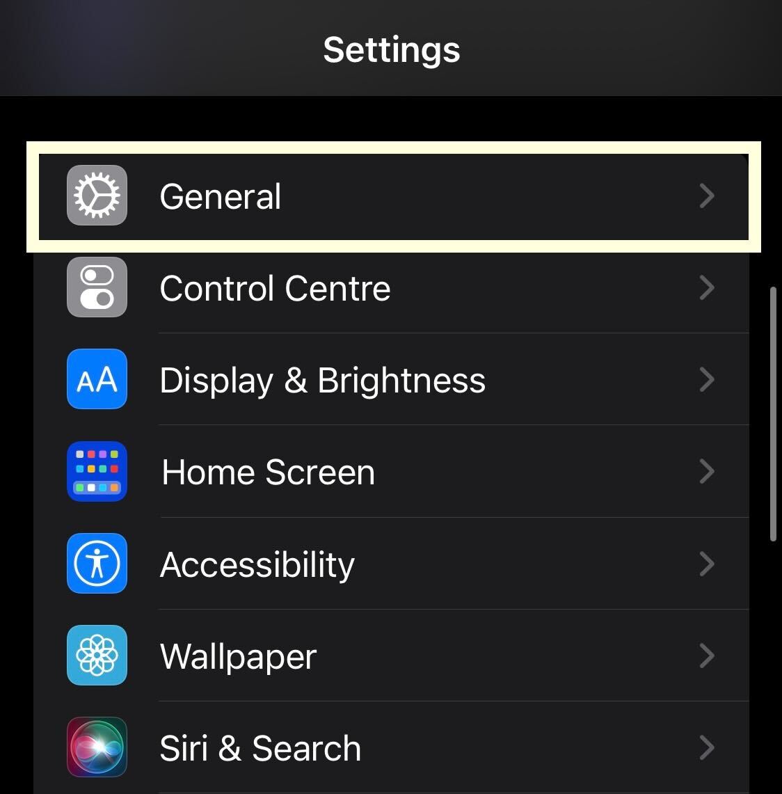 General button in iPhone