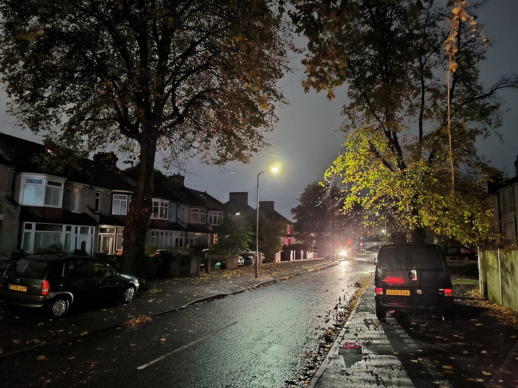 Photo of a residential street at night, taken with the Xiaomi 12T phone