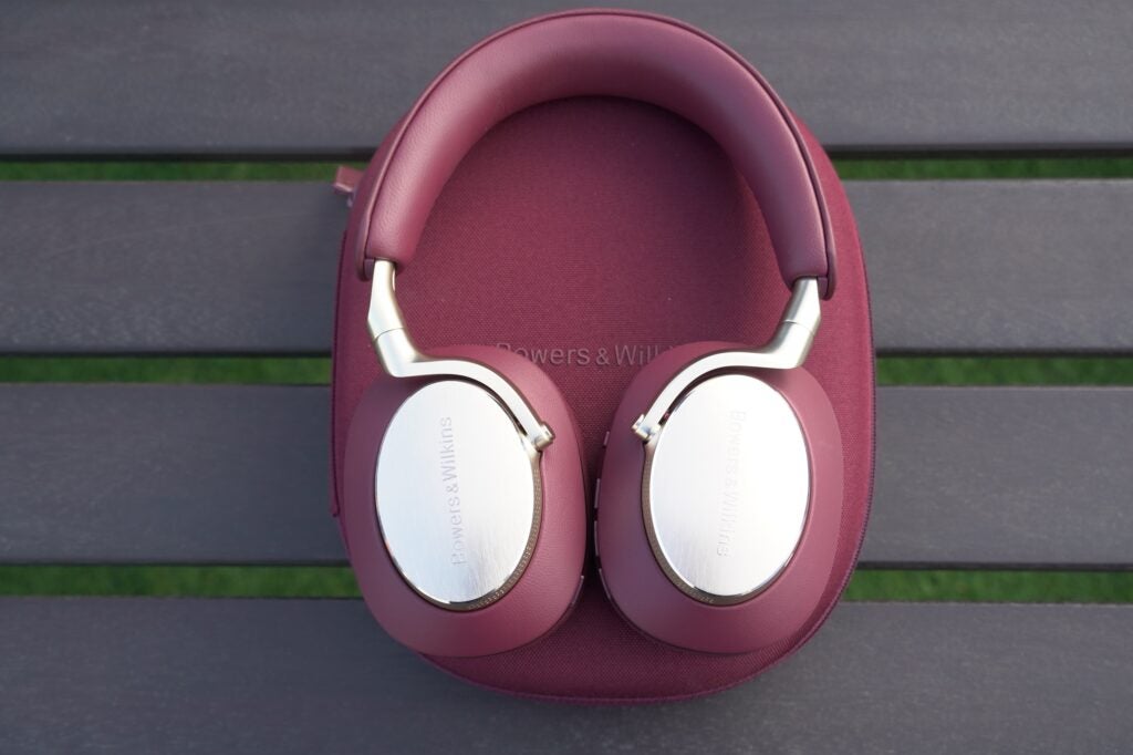 Bowers Wilkins Px8 Burgundy on top of case