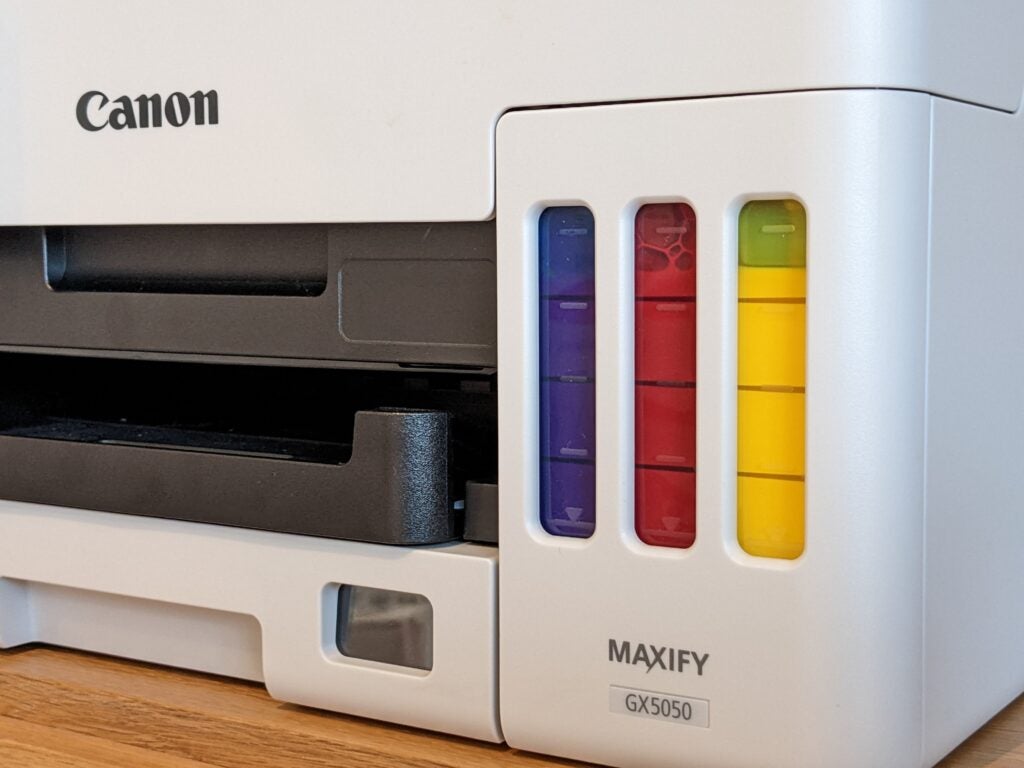 The Canon MAXIFY GX5050 printer's ink tank windows