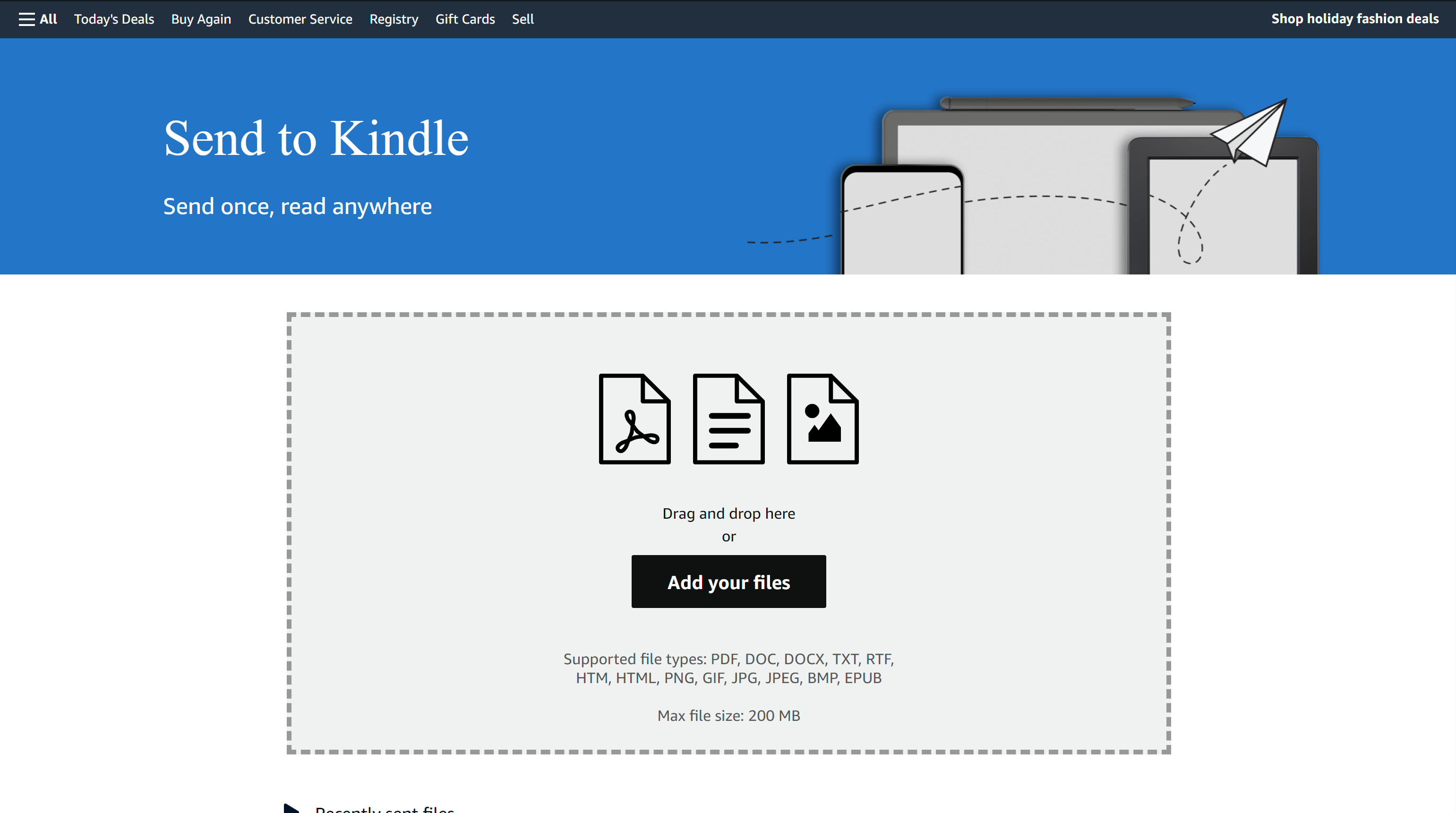 Go to the Send to Kindle site