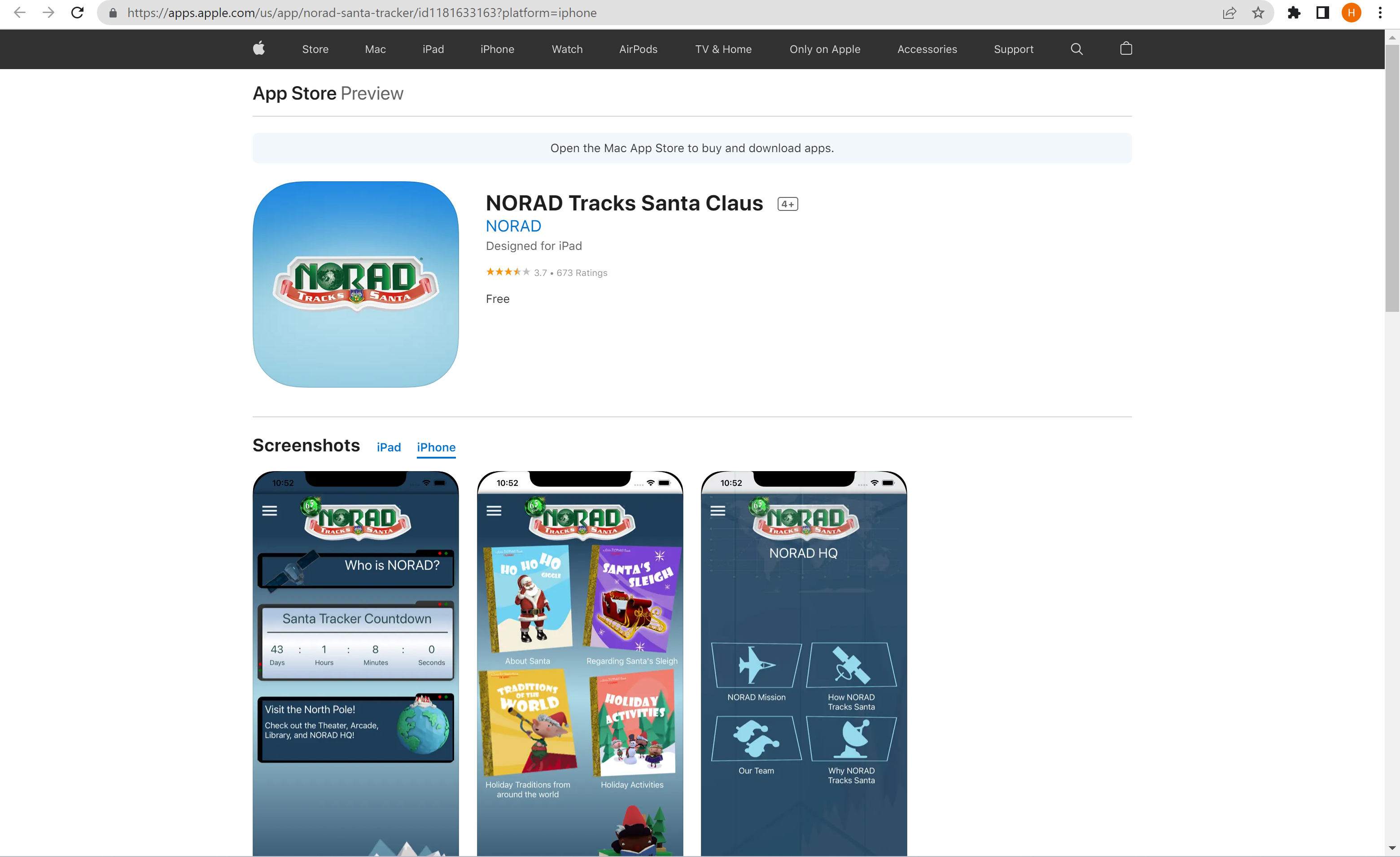 NORAD Tracks Santa app